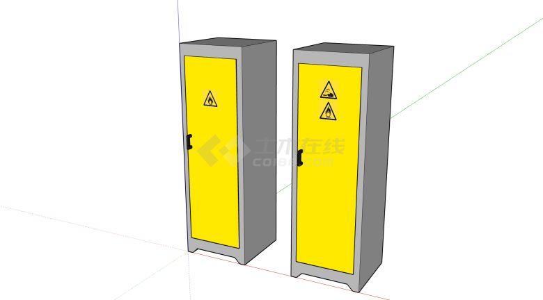黄色柜门危险物品存放柜医疗器械su模型-图二