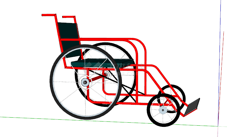 现代红色折叠轻便轮椅su模型-图一