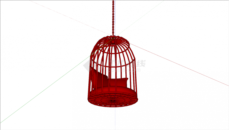 红色鸟笼式软垫吊椅su模型-图二