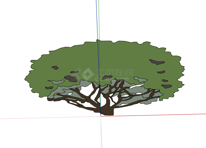 小草旁边的绿色大树su模型-图二