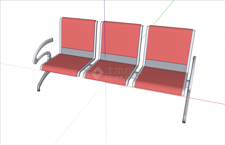 粉色三人不锈钢座椅su模型-图一