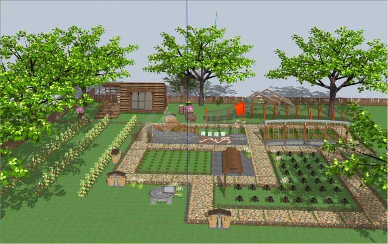 独特鹅卵石分区现代乡村庭院菜园景观su模型-图二