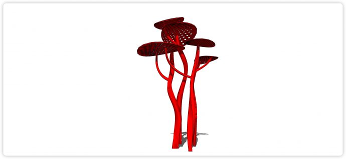 红色铁艺叶片现代抽象艺术雕塑su模型_图1