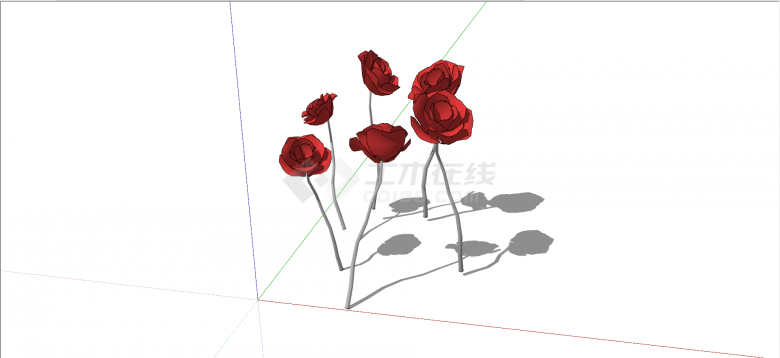 塑料红色玫瑰花状现代抽象艺术雕塑su模型-图一