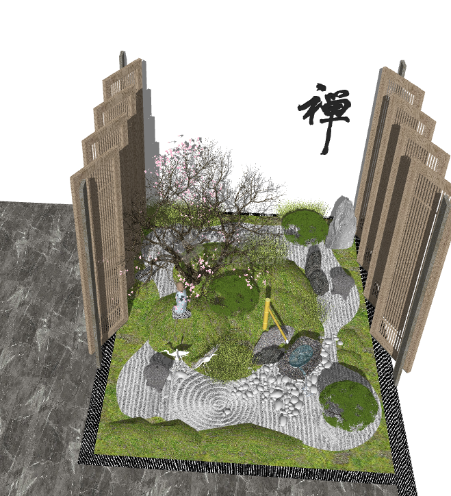 新中式私人别墅庭院景观 su模型-图二