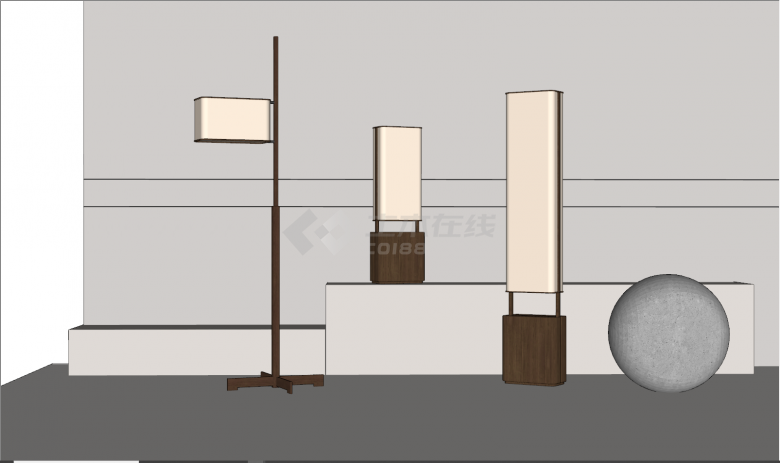 中式三个同系列灯具su模型-图一