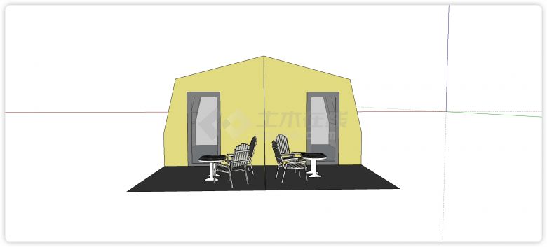 黄色主体双房间露营帐篷su模型-图二