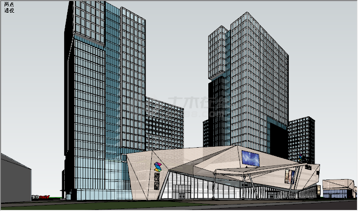 现代都会商业综合体商场办公楼su模型-图二