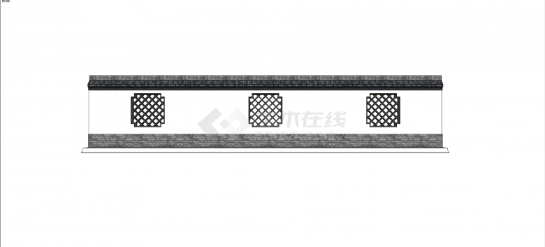 新中式黑色窗格白色围墙su模型-图二