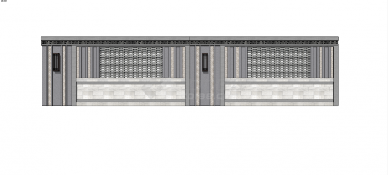 新中式纤维土泥板镂空围墙su模型-图一