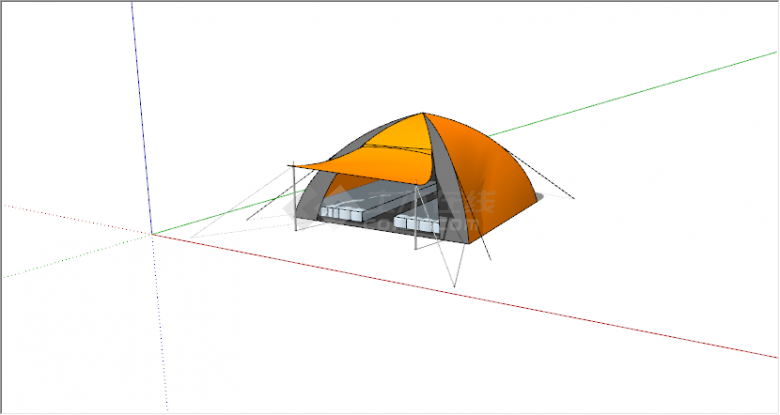 现代户外亮橙色双人帐篷su模型-图一