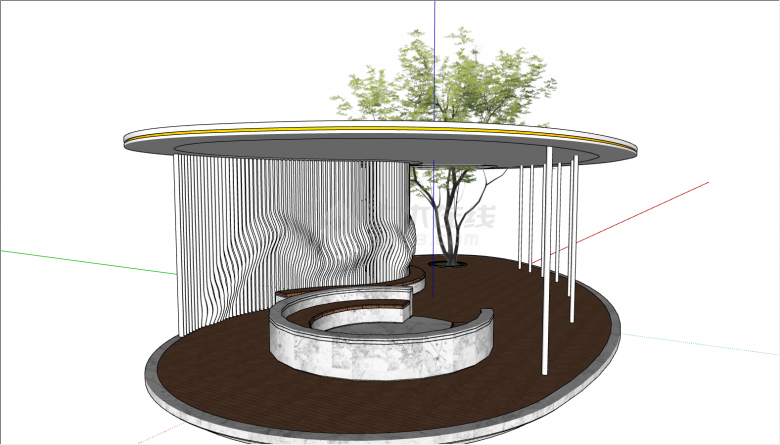 现代风格公园休息廊架su模型-图一