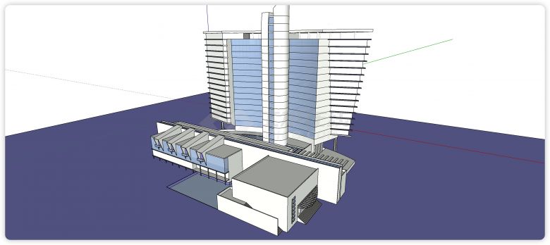 弧形主建筑玻璃结构办公楼su模型-图一