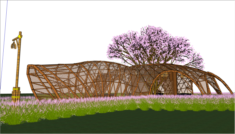 中式藤艺异形观赏廊架su模型-图二