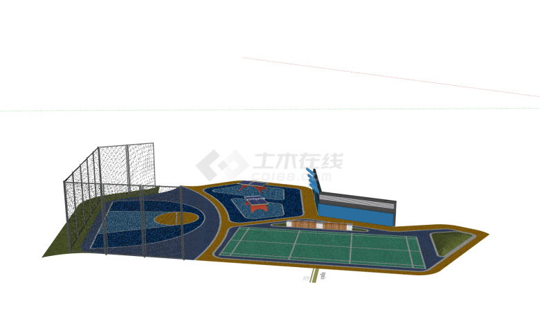 户外风格篮球场网球场乒乓球场组合su模型-图二