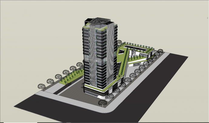 现代绿色高层商业综合体办公楼su模型_图1