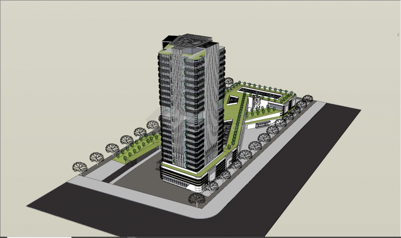 现代绿色高层商业综合体办公楼su模型-图一