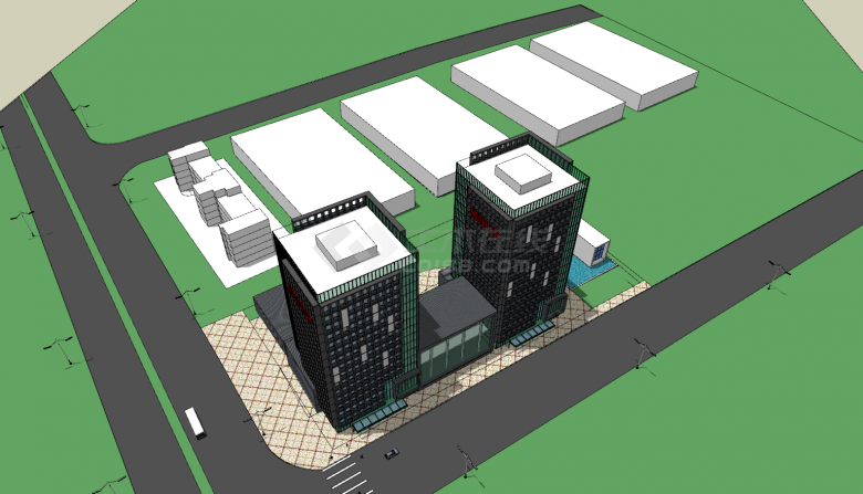 现代研发大楼办公楼su模型-图二