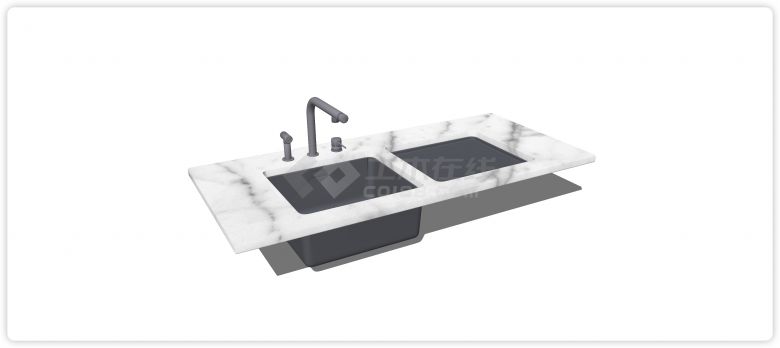 岩板台面台下盆不锈钢台盆水槽组合su模型-图二