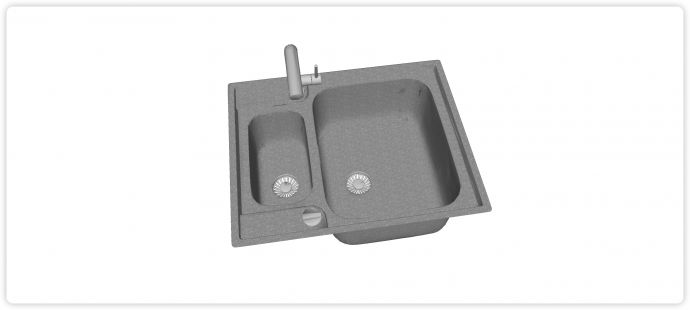 圆角灰色花点双槽不锈钢台盆水槽组合su模型_图1