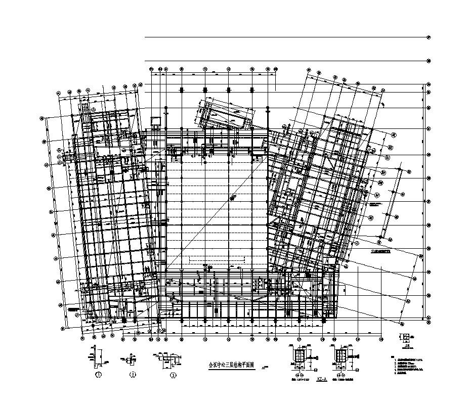 南京某会展中心会议中心三层结构平面图
