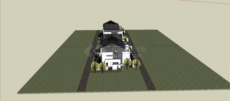 中式两栋带阳台木制天窗别墅su模型-图二