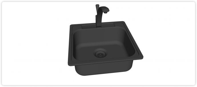 黑色方形圆角盆不锈钢台盆水槽组合su模型_图1