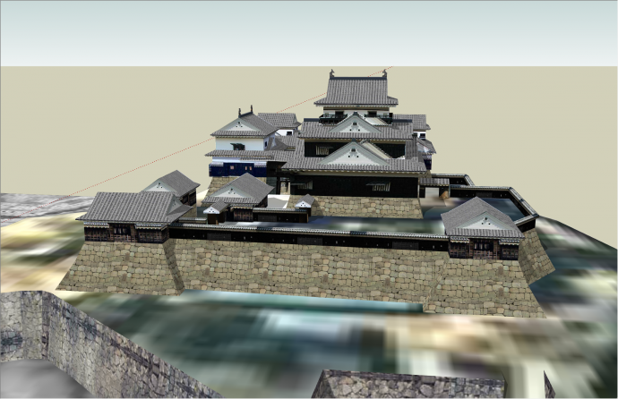 石砌大规模日式日本古建筑su模型_图1