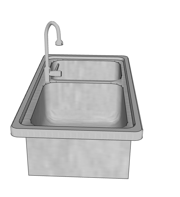 双个水槽简约不锈钢台盆水槽组合 su模型_图1