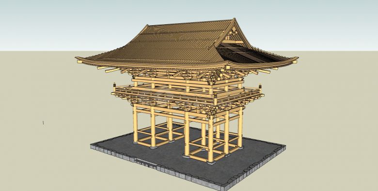 日本庑殿顶古建结构su模型-图二