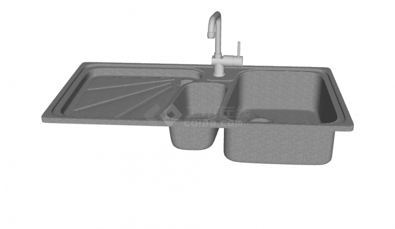 带水台现代不锈钢台盆水槽组合su模型-图二