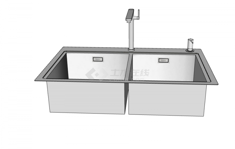 银色现代双个不锈钢台盆水槽组合su模型-图二