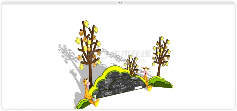 草丛树枝儿童活动区景墙su模型-图二