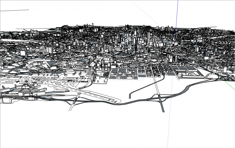 大规模黑白密集城市规划su模型-图二
