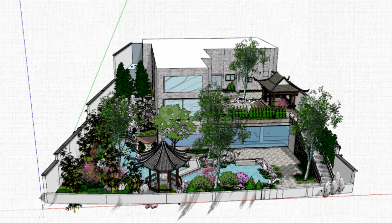 新中式美轮美奂精致庭院景观su模型-图二