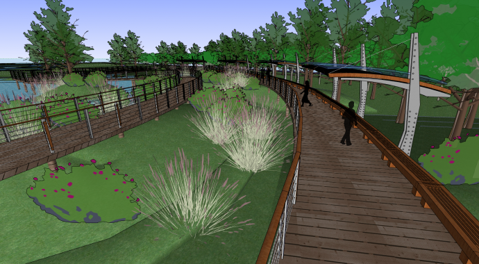 生态湿地栈道廊架su模型_图1