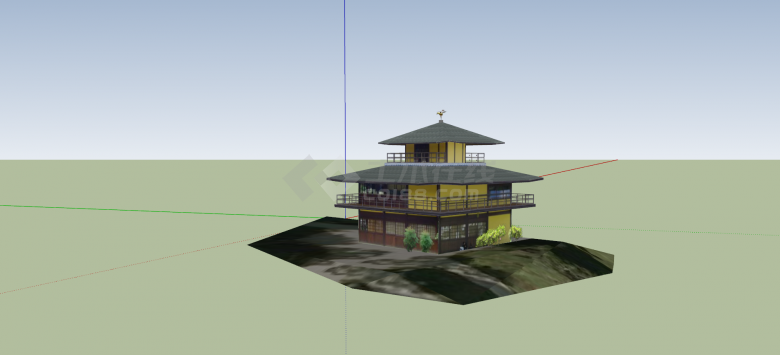 带绿化日本古代建筑SU模型-图二