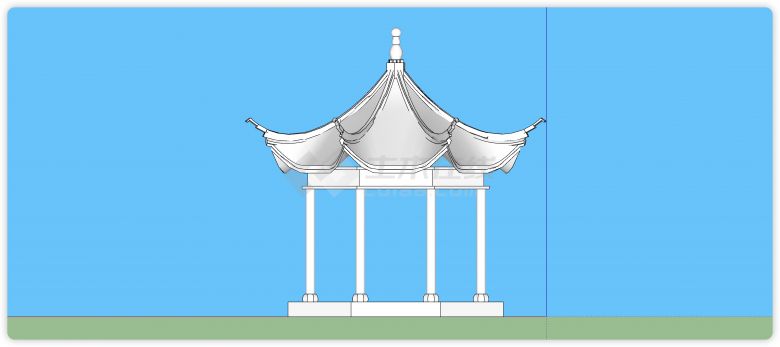 中式复古圆柱八角亭戏台su模型-图一