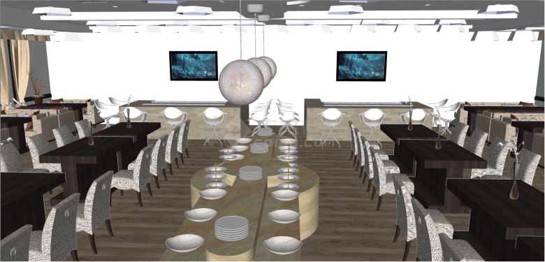 现代智能化餐饮空间su模型-图二