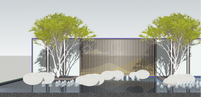 现代清新的山水景墙su模型-图二