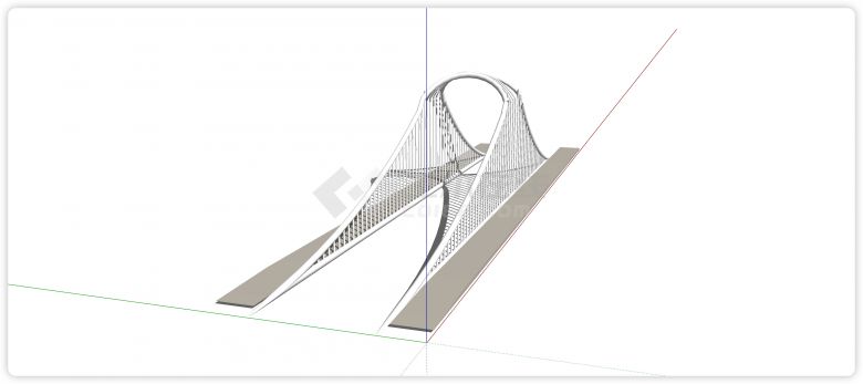 圆管钢铁结构山形围栏景观桥su模型-图二