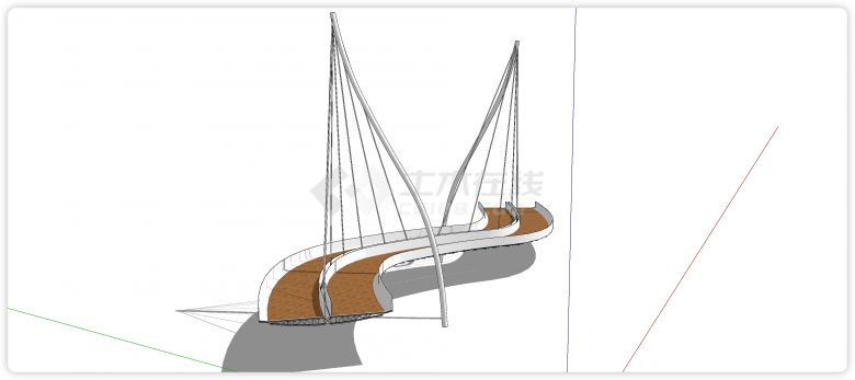 双向白色钢筋吊桥景观桥su模型-图二