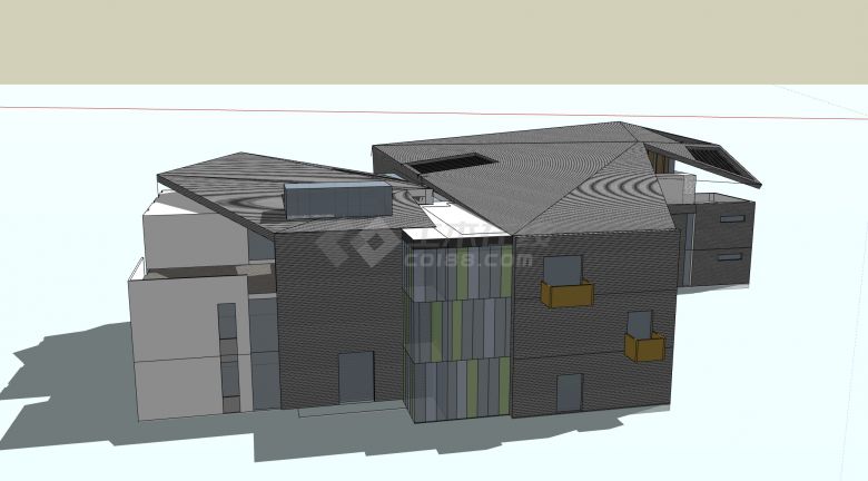 现代创意造型灰色墙面和屋顶幼儿园su模型-图二