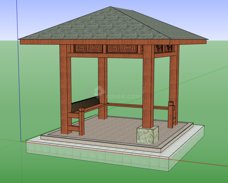 顶面石材设计四角亭su模型-图一