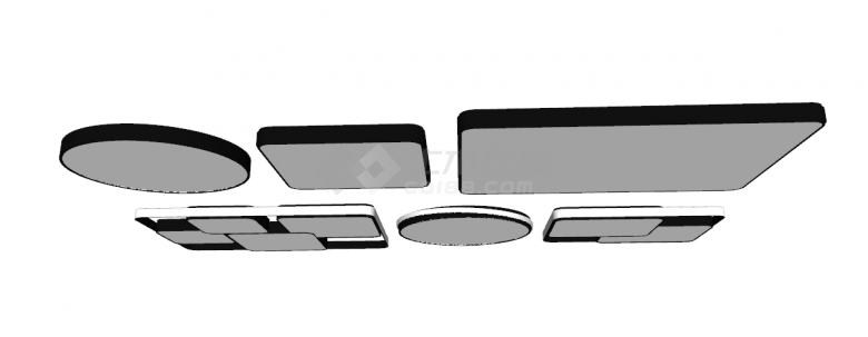 简约黑边数个吸顶灯su模型-图二