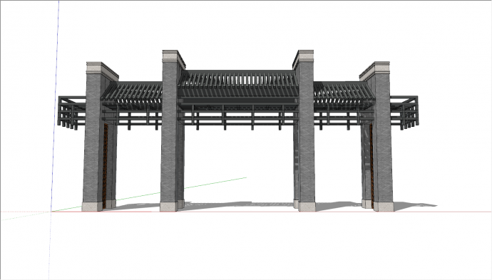 中式简易石墙大门入口su模型_图1