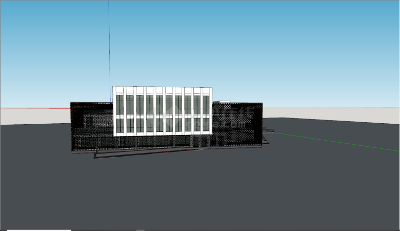 方形镂空外墙展览馆设计su模型-图一