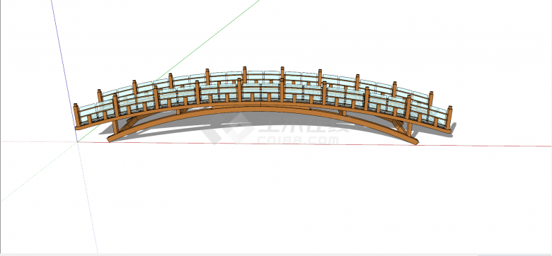 棕色木质玻璃材质中式桥su模型-图一