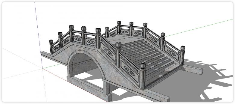 灰色拼接文化石桥底中式桥su模型-图一