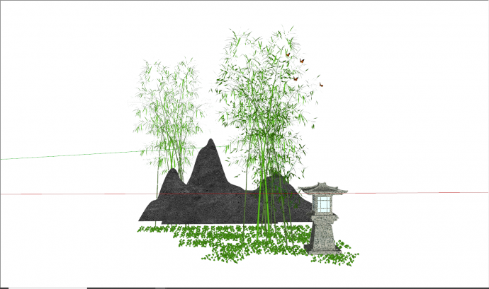 公园假山竹子盆栽su模型_图1